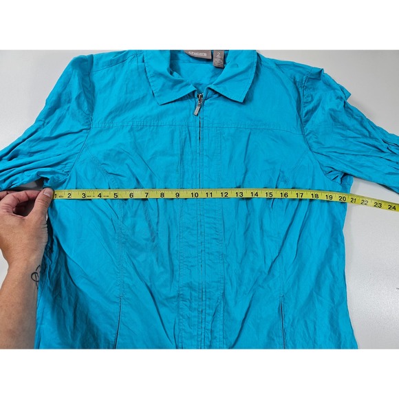 Chicos size 2 (L) crinkly 3/4 sleeve full zip light shaket EUC Career Casual ^ - Picture 7 of 7